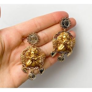 ANGEL earrings, Baroque style, Gold colored chandelier earrings, Sicilian style